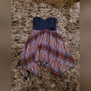 Blue & Orange Sweetheart Neckline Strapless Dress